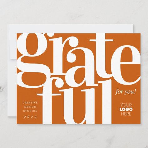 Grateful Modern Orange Business Holiday Card #catalunya🍵 Company Holiday Cards, Company Card, Company Christmas Cards, Corporate Holiday Cards, Unique Lettering, Holiday Inspo, Holiday 2024, Business Holiday Cards, Business Christmas