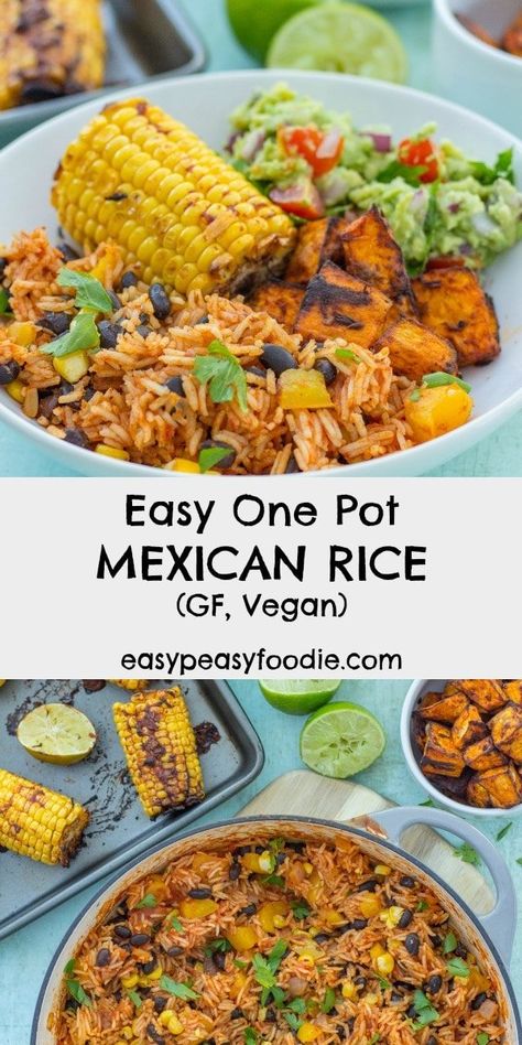 Mexican Rice With Black Beans, One Pot Mexican Rice, Rice With Black Beans, One Pot Mexican, Black Beans And Corn, Clean Eating Vegetarian Recipes, Clean Eating Vegetarian, Beans And Corn, Vegan Mexican Recipes