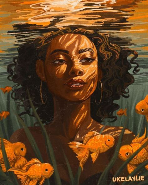 Black Women Art! Black Feminist Art, Art By Black Artists, Black Art Inspiration, Black Women Paintings, Afro Drawing, Black Wlw, Female Artwork, Woman Aesthetic, Underwater Art