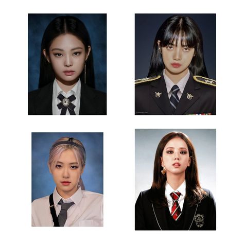 Blackpink Graduation Photo, Rosé Uniform, Foto School, Kpop Yearbook, Rose Dark Icons, High School Photos, Photo Card Template, Yearbook Photos, Foto Shoot