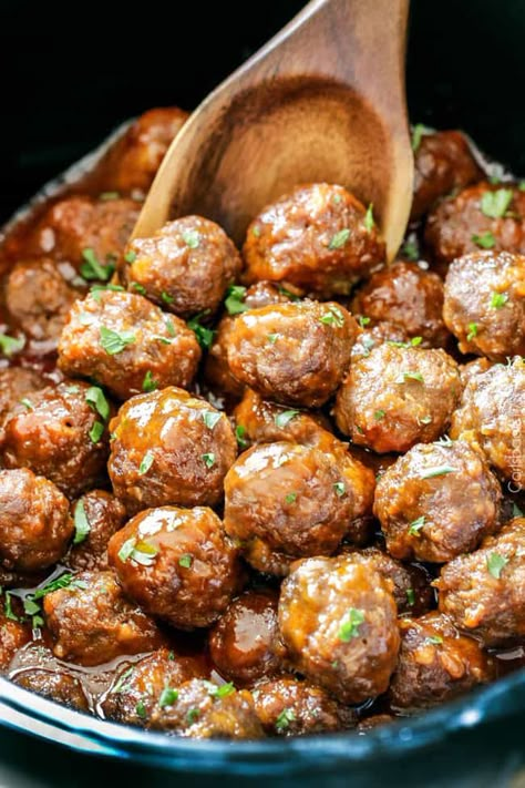 Tender juicy slow cooker Honey Buffalo Meatballs simmered in the most tantalizing sweet heat sauce that everyone goes crazy for! Perfect appetizer or delicious, easy meal with rice! Honey Buffalo Meatballs, Buffalo Meatballs, Meatball Appetizer Recipe, Meatball Recipes Crockpot, Meatball Recipes Easy, Carlsbad Cravings, Tasty Meatballs, Crock Pot Meatballs, Slow Cooker Meatballs