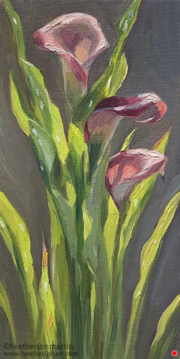 Calla Lilies by Heather Martin, Oil, 8 x 4 x .75 Heather Martin, Deco Wallpaper, Carpet Ideas, Oil Painting Inspiration, Lily Painting, Theme Nature, Art Deco Wallpaper, Sketchbook Art Inspiration, Art Block