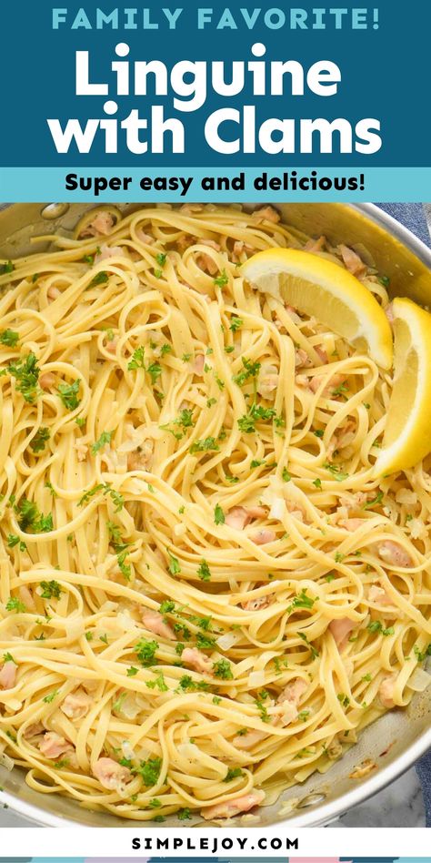 This Linguine with Clams recipe is an easy 30 minute meal that is worthy of guests. So delicious and full of flavor! Linguine With Clam Sauce Canned Clams, Easy Linguine With Clam Sauce, Easy Clam Linguine Recipe, Linguini And Clam Sauce Recipes, Clam Noodles, Clam And Linguine Recipes, Clam Linguine Recipe Creamy, Linguini With Clam Sauce Easy, Clam Linguini