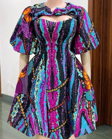 Ankara Flare Dresses Short, Dinner Short Gowns, Adire Short Gown Styles, Ankara Flare Dresses, Short Ankara Dresses, Simple Dress Styles, Ankara Short, Ankara Short Gown Styles, Modest Dresses Fashion