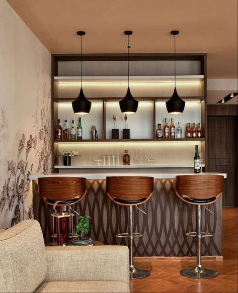 Mini Bar Counter Design Home, Minimalist Home Bar, Bar Counter Design Home, Modern Home Bar Designs, Mini Bar At Home, Small Bars For Home, Home Bar Counter, Bar Deco, Bar Counter Design