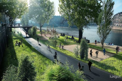 VILLE DE PARIS - Seine - Paris, FR | Luxigon | Flickr Paris Seine, Linear Park, Eco City, Urban Landscape Design, Park Landscape, La Rive, Landscape Architecture Design, Urban Park, Green City