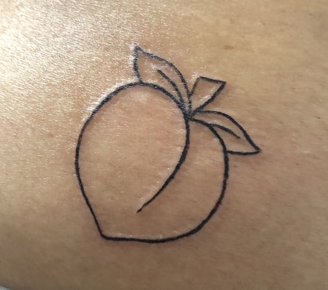 Peach Tattoos For Women, Cute Small Peach Tattoo, Small Peach Tattoo Simple, Ga Peach Tattoo, Peach Emoji Tattoo, Peach Tattoo Small Outline, Peach Outline Tattoo, Peach Tattoo Buttcheek, Tiny Peach Tattoo