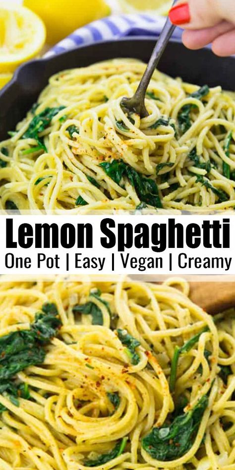 Vegetarische Diners, Pasta Shrimp, Spaghetti With Spinach, Lemon Spaghetti, Resep Pasta, Easy Spaghetti, One Pot Pasta Recipes, Resep Diet, Recipes Pasta