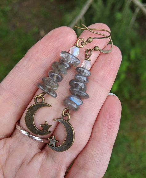 Grunge Jewelry, Witch Earrings, Moon And Star Earrings, Indie Jewelry, Labradorite Earrings, Labradorite Jewelry, Star Jewelry, Dope Jewelry, Hippie Jewelry