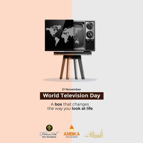 All thanks to television for it brought the whole world to us, much closer than it is for real. Happy World Television Day to everyone. #televisionday #worldtelevisionday #television #tv #film #actor #movies #actress #tvshow #entertainment #music #love #comedy #television #cinema #tvseries #media #ambikarealcon Television Day Creative Ads, World Television Day Creative Ads, World Television Day, World Theatre Day, World Earth Day, Travel Poster Design, Jim Carrey, Entertainment Music, Creative Ads