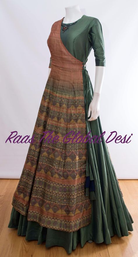 Saree Dresses Ideas Indian, Sari Gown Designs, Saree Dress Indian Kurti, Designer Dresses From Old Sarees, Sambalpuri Dress Design, Long Gown Design, Designer Gown, Long Kurti Designs, Long Gown Dress