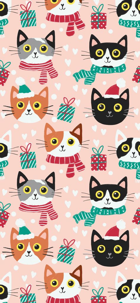 Xmas Cat Wallpaper, Cat Christmas Phone Wallpaper, Cat Fall Wallpaper, Christmas Cats Wallpaper, Cat Christmas Wallpaper, Christmas Cat Illustration, Christmas Cat Wallpaper, Christmas Pattern Background, Cat Pattern Wallpaper