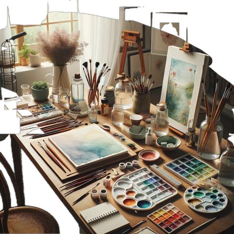 Art Desk Aesthetic, Art Desk Setup, Dream Art Room, Artist Desk, Small Art Studio, Art Loft, Art Studio Space, Water Coloring, Art Studio Organization