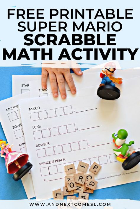 Looking for Super Mario math worksheets or games for kids? Then you'll want to check out this free printable Mario themed Scrabble math activity. It's a great way to practice addition, and even spelling, with your favorite Mario characters! #supermario #mathactivities #scrabblemath #mathworksheets Math Worksheets For Kids, Character Activities, Super Mario Birthday Party, Fun Educational Activities, Mario Birthday Party, Super Mario Birthday, Spelling Activities, Kids Math Worksheets, Mario Birthday