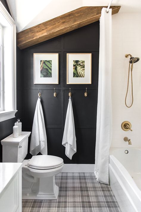 Guest Bathroom Reveal: Heights House Chalet Powder Room, Rustic Ocean Bathroom, Vintage Cabin Bathroom, Shower Curtain Ideas Bathroom, Historic Bathroom, Bathroom 2023, Tahoe House, Heights House, Bathroom Master