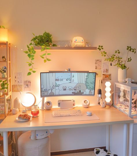 I’m back home from my trip to Amsterdam!! ✨🌷 I barely had any time to relax before my temporary 9-5 started.. I just want to go home and sleep already 🥲 I hope the weekend arrives as quickly as possible for all of us!! Have a lovely rest of your day, friend 🫶🥰 🍃 cozy gaming setup • pc gamer desk • cosy games • wfh setup • aesthetic decor • pinterest inspired home #cozygamingcommunity #desktour #setuptour #gamingsetup #cozygamer #cozygaming #pcgames #wfhstyle #wfhsetup Cute Gaming Decor, Room Decor Desk Ideas, Cozy Streaming Room, Cosy Pc Setup, Cosy Gamer Aesthetic, Cute Office Set Up, Cosy Gaming Room, Game Set Up, White Set Up