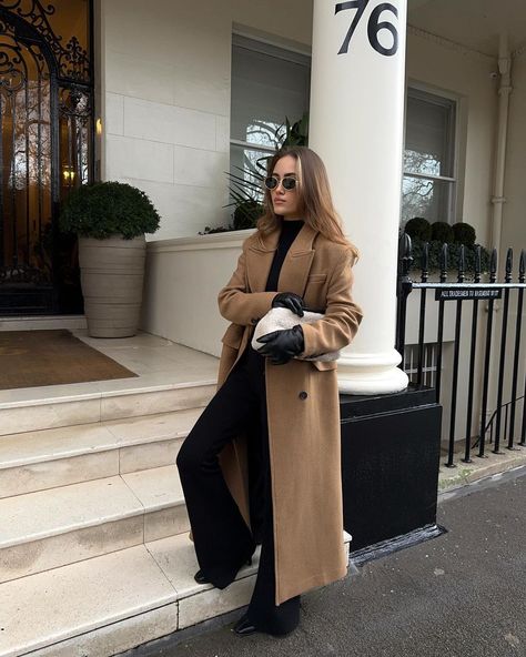 Kate Hutchins | AD Some people collect art, some people collect stamps, I however collect… coats and this one is a gooden @karen_millen use KATE20 for 20%… | Instagram Long Brown Coat Outfit, Brown Long Coat Outfit, Leather Gloves Outfit, Brown Coat Outfit, Kate Hutchins, March Outfits, Long Brown Coat, Long Coat Outfit, Collect Art