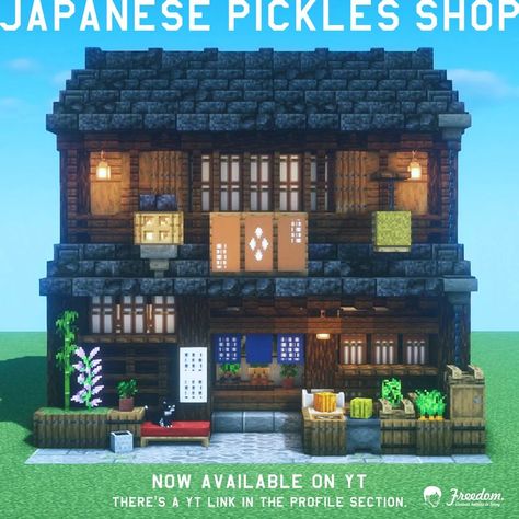 Japanese Shop Minecraft, Minecraft Japanese Street, Japanese Minecraft Ideas, Japanese Minecraft Builds, Minecraft Shop, Minecraft Japanese House, Minecraft Shops, Minecraft Japanese, Japanese Pickles