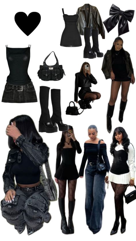 Stay effortlessly stylish with this black outfit inspo! From casual streetwear to elegant evening looks, discover how to rock timeless black ensembles for any occasion. Perfect for wardrobe upgrades or everyday fashion ideas. Save this pin for your next outfit! #BlackOutfitInspo #ChicStyle #FashionInspo #TimelessLooks #OOTDIdeas Cool Edgy Outfits For Women, Going Out Casual Outfits Night Winter, Going Out In New York City Outfit, Dark Feminine Outfits Spring, New Years Eve Outfits Alternative, Latin Mafia Concert Outfit, Romantic Alternative Style, Winter Club Outfits Black Women, Last Minute Nye Outfit