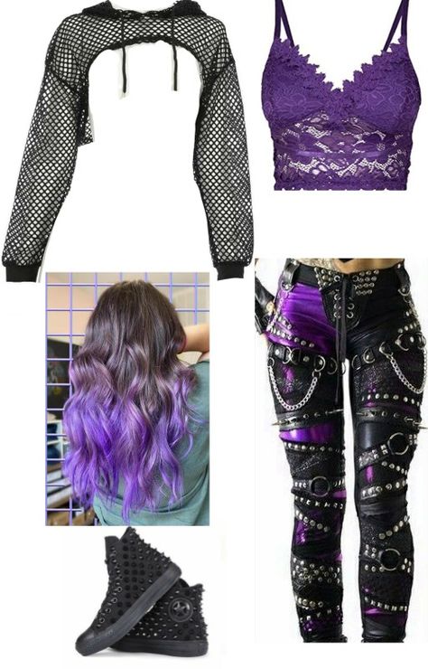 What To Wear To A Wwe Event, Gothic Baddie Outfits, Wwe Outfit Ideas, Wrestling Outfits Womens Ideas, Seapunk Outfit, Black And Purple Outfit Ideas, Wwe Gear Ideas, Avril Lavigne Concert Outfit, Wrestling Outfits Womens