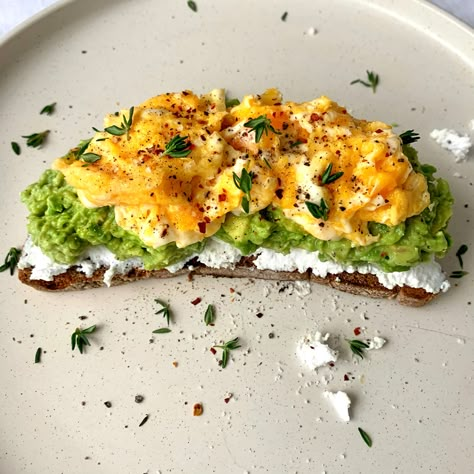 Loaded Eggs, Toast With Ricotta, Eggs With Avocado Breakfast, Loaded Toast Ideas, Loaded Avocado Toast, Loaded Toast, Loaded Scrambled Eggs, Breakfast Toasts, Eggs With Ricotta Cheese