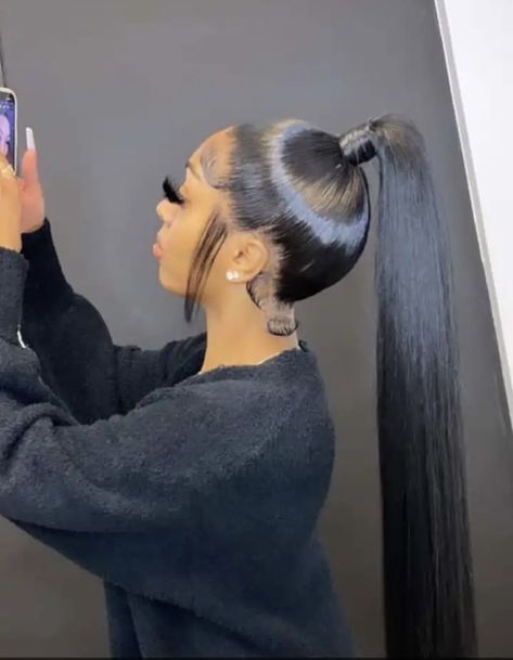 Baddie Wedding Guest Outfit, Slick Back Ponytail Weave, Sleek Braided Ponytail, Slick Ponytail, High Ponytail Hairstyles, Cute Ponytails, Weave Ponytail Hairstyles, Sleek Ponytail Hairstyles, Frontal Wig Hairstyles