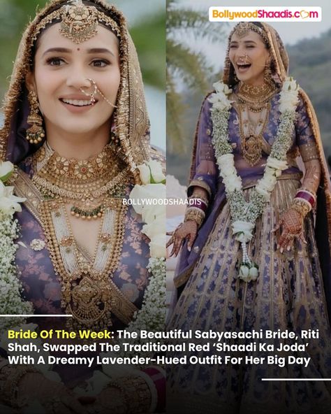 The bride of the week (@riti_20 ) experimented with her final look and ditched wearing a traditional red outfit with an unconventional yet stunning choice of lavender! Photography: @epicstories.in Outfit: @bridesofsabyasachi @sabyasachiofficial #sabyasachi #sabyasachibride #bride #bridaloutfit #brideoftheday #brideoftheweek #bridalmakeup #bridalwear #bridemakeup #bride2024 Lavender Photography, Sabyasachi Bride, Bride Makeup, Traditional Wear, Red Outfit, Bridal Outfits, Bridal Wear, Bridal Makeup, Entertainment News