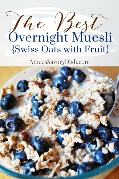 These easy and delicious swiss oats {aka overnight muesli} are a breeze to throw together and a healthy, hearty breakfast. Add eggs or protein powder for an added boost. #swissoats #overnightoats #muesli #healthybreakfastrecipes Muesli Recipe Breakfast, Oat Ideas, Overnight Muesli, Healthy Hearty Breakfast, Fiber Breakfast, Muesli Breakfast, Muesli Recipe, Easy Homemade Granola, Bircher Muesli