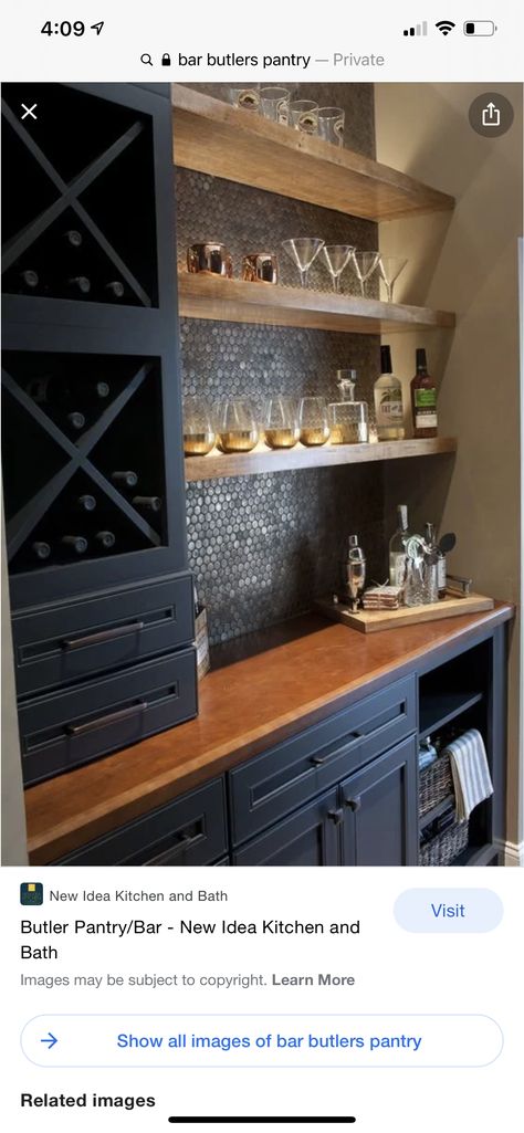 Liquor Bar Ideas For Home, Bar Wall Design, Home Wine Bar, Kitchen Wet Bar, Bar Tile, Bourbon Room, Home Wet Bar, Home Bar Cabinet, Home Bar Design