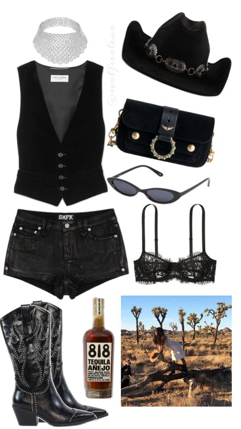 Lost in the desert but at least you have tequila and a cute fit.🏜️🥃 Tequila Outfit, Cowboy Aesthetic, Country Attire, Cute Fit, Cowgirl Outfits, In The Desert, The Desert, Western Cowboy, Tequila