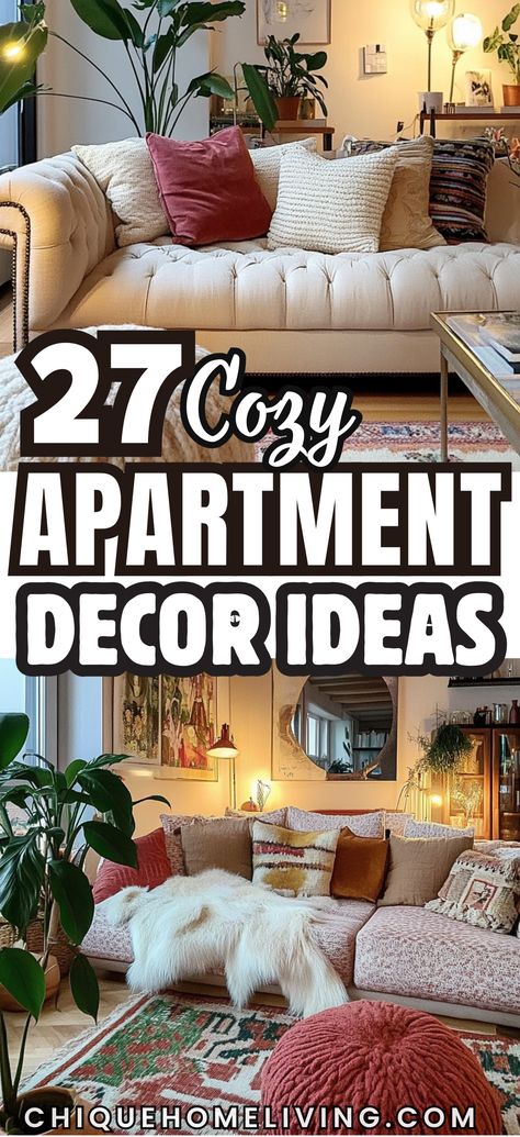 Transform your small space into a cozy retreat with these 27 Cozy Apartment Living Room Decor Ideas You’ll Want to Try! Perfect for creating warmth and style in any apartment, these ideas include soft throw blankets, plush pillows, and ambient lighting with fairy lights or table lamps Unique Cozy Living Room, Non Aesthetic Apartment, Cozy Apartment Living Room Ideas, Apartment Decor Inspiration Cozy Modern, Cozy Glam Living Room, Condo Living Room Ideas, Cozy Living Rooms Apartment, Small Living Room Ideas Apartment Cozy, Small Living Room Apartment