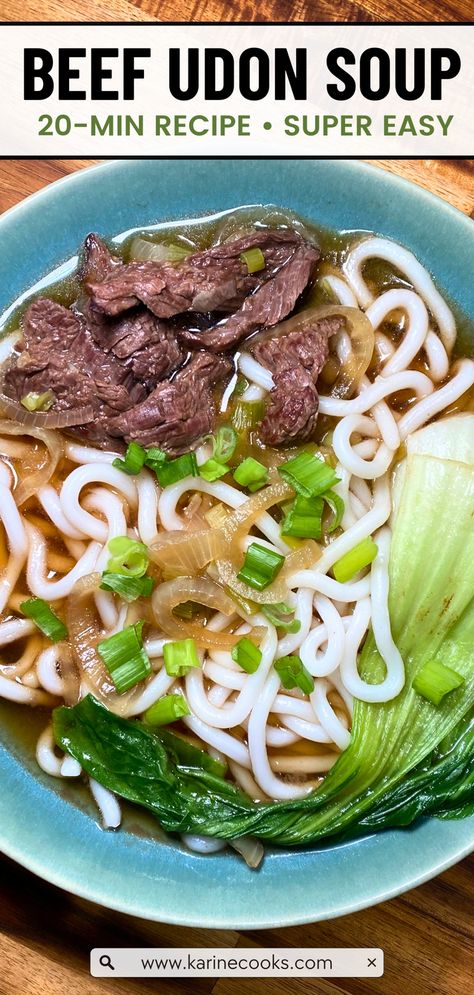 Beef Udon Noodles, a Japanese delight ready in just 20 minutes, combines savory soy-based broth, tender slices of beef, and chewy udon noodles for a quick and satisfying culinary experience. Beef Soup With Noodles Recipes, Beef Udon Noodles Soup, Simple Udon Soup, Chinese Beef Noodle Soup Recipes, Udon Broth Recipe, Udon Soup Recipe Easy, Udon Recipe Soup, Udon Noodle Recipe Soup, Beef Udon Soup