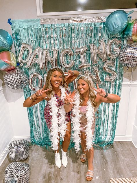 Dancing Queen Birthday Decorations, Dancing Queen Bday Party, Mama Mia Beach Party, Disco Mamma Mia Party, Mama Mia Party Outfit Ideas, Mama Mia Bachelorette Party Shirts, Bachelorette Mama Mia Theme, Mama Mia Bachelorette Party Decorations, Mama Mia Themed Birthday Party Outfit