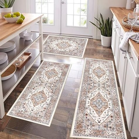 Rug Laundry Room, Farmhouse Kitchen Rugs, Kitchen Runner Rugs, Rose Kitchen, Laundry Room Rug, Dark Brown Cabinets, Kitchen Rugs Washable, Farmhouse Flooring, Rug Dark