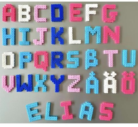 Peeler Bead Alphabet, Letter A Perler Beads, Hama Bead Letters, Pearler Bead Letters, Fuse Bead Letters, Pyssla Letters, Perler Bead Numbers, Peeler Bead Letters, Perler Bead Initials