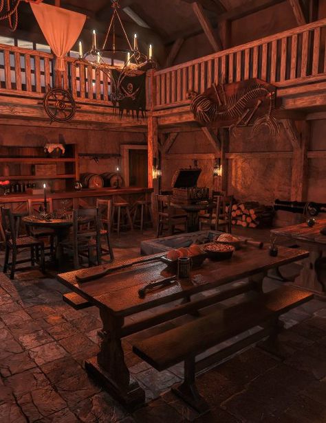 FG Pirate Bar Pirate Pub Aesthetic, Pirate Bar Aesthetic, Pirate Astethic Room, Pirate Cabin Bedroom, Pirate Ship Kitchen, Pirate Tavern Art, Pirate Town Aesthetic, Tavern Astethic, Fantasy Bar Art