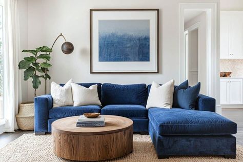 40  Stunning Living Rooms with Blue Couches You'll Love Rooms With Blue Couches, Living Rooms With Blue Couches, Living Room Blue Couch, Blue Couch Living Room Ideas, Pottery Barn Living, Stunning Living Rooms, Blue Couch Living, Blue Sofas Living Room, Blue Couch Living Room