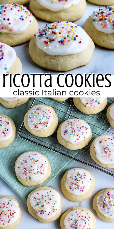 Italian ricotta cookies are tender and delicate cookies with a cake-like texture. These traditional Italian cookies have been holiday favorites for generations. But you can make and decorate them for any occasion, from Easter to Halloween to Christmas! Christmas Desert Recipes, Traditional Italian Cookies, Delicate Cookies, Italian Easter Cookies, Ricotta Cookies Recipe, Halloween To Christmas, Italian Ricotta Cookies, Ricotta Cookies, Italian Christmas Cookies