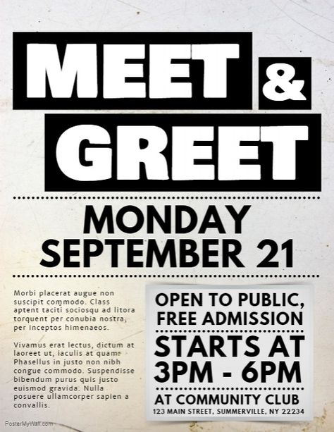 Meet & Greet Flyer Meet And Greet Poster Design, Professional Quotes, Vision Board Template, Font Guide, Corporate Meeting, Graphic Design Flyer, Flyer Ideas, Church Poster, Meet And Greet