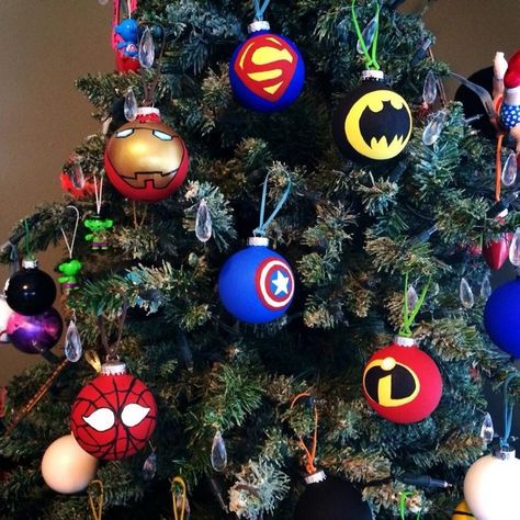 Superhero Ornaments, Marvel Christmas, Superhero Christmas, Geek Christmas, Disney Christmas Decorations, Disney Christmas Tree, Disney Christmas Ornaments, Painted Christmas Ornaments, Hand Painted Ornaments