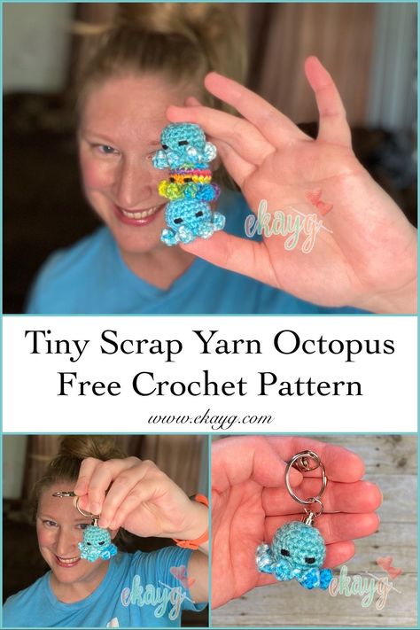 Crochet Scrap Yarn Amigurumi, Small Crochet Octopus, Octopus Keychain Crochet Pattern, Things To Crochet And Sell Craft Fairs, Small Items To Crochet, Crochet Small Octopus Free Pattern, Crochet Ideas For Scrap Yarn, Small And Quick Crochet Projects, Small Octopus Crochet Pattern