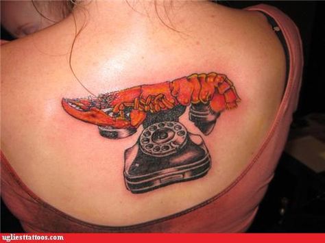 Salvador Dalí lobster phone tattoo Lobster Fine Line Tattoo, Matching Lobster Tattoos, Telephone Tattoo, Rock Lobster Tattoo, Lobster Tattoo Couple, Cute Lobster Tattoo, Phone Tattoo, Lobster Telephone, Dali Lobster