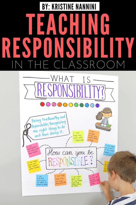 Teaching Responsibility In The Classroom, Anchor Charts Writing, Responsibility Lessons, Character Education Lessons, Readers Theatre, Teaching Responsibility, School Counselor Office, Guidance Counseling, Social Emotional Learning Activities