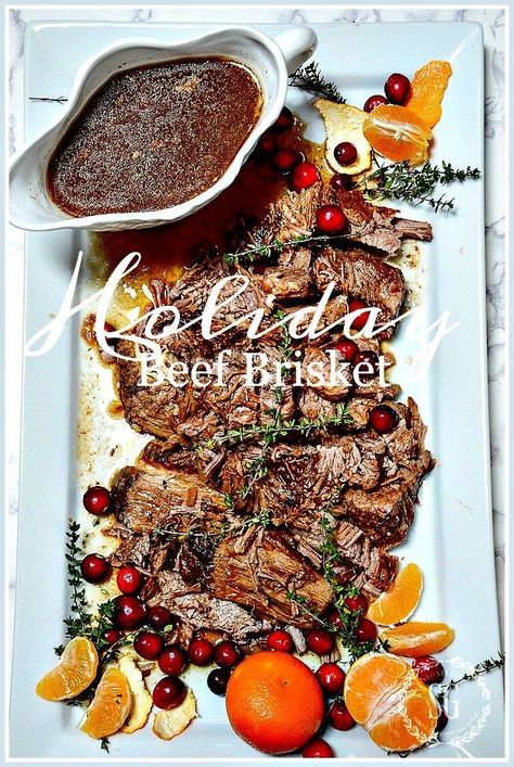 HOLIDAY BEEF BRISKET- A scrumptious, slow cooker. make ahead, Christmas main course. Christmas Brisket, Christmas Dinner Main Course, Christmas Main Course, Christmas Beef, Christmas Dinner Menu, Xmas Dinner, Brisket Recipes, Christmas Food Dinner, Christmas Menu