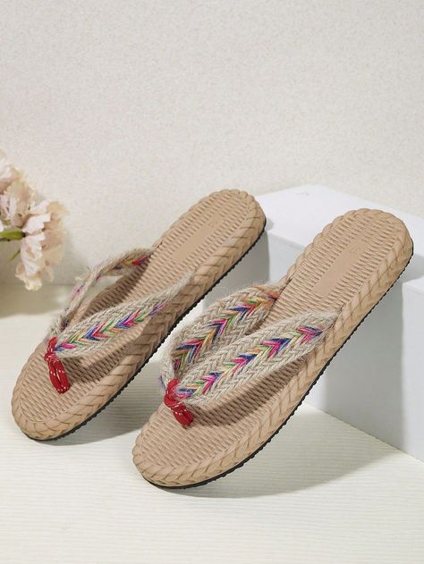 Women's Colorful Grass Rope Flip Flops, Stylish Open Toe Slippers, Lightweight Summer Beach Shoes - Suitable For Indoor And Outdoor Wear Outdoor Wear Women, Toe Slippers, Pretty Shoes Sneakers, Open Toe Slippers, Shoes Drawing, Shoes Sneakers Adidas, Beach Shoes, Pretty Shoes, Outdoor Wear