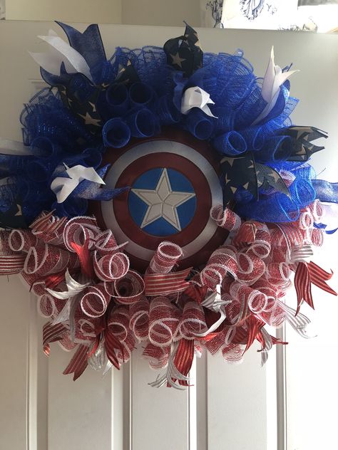 Marvel Wreath, Wreath Decor, Super Hero, 4th Of July Wreath, Hanukkah Wreath, Captain America, Hanukkah, 4th Of July, Wreath