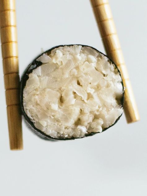 Low-Carb Sticky Cauliflower Rice for Sushi | Foodaciously Cauliflower Rice Sushi, Sticky Cauliflower, Rice For Sushi, Cauliflower Sushi, Sushi Seasoning, Agar Agar Powder, Rice Sushi, Riced Cauliflower, Carb Alternatives