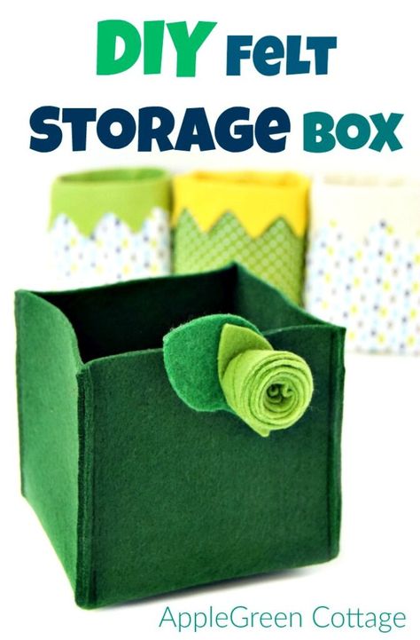 Diy storage box made from felt. See how to make a super easy felt box in just minutes. You'll have tons of fun with this super easy project! A super easy storage cube anyone can make in minutes! No pattern, no template needed, just basic sewing skills to make these diy cube storage bins with felt. Try it out now. Felt Flower Tutorial, Basic Clothing, Felt Storage, Bags Sewing, Diy Storage Boxes, Sewing Projects Free, Scarf Tutorial, Diy Gifts For Friends, Costura Diy