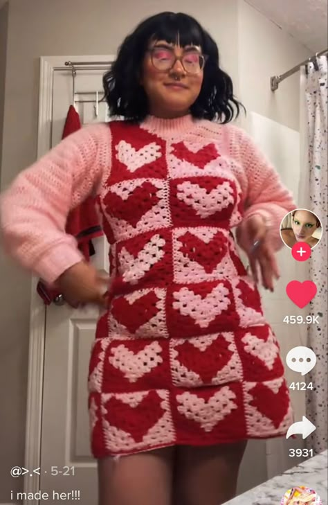 Cute Crochet Wearable, Crochet Strawberry Dress, Crochet Valentines Clothes, Valentines Day Crochet Sweater, Crochet Valentines Outfit, Valentines Crochet Outfit, Crochet Valentine Sweater, Valentines Day Crochet Top, Valentine Crochet Clothes