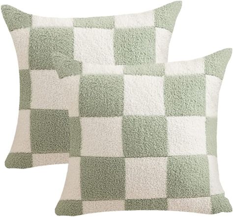 NIDITW Set of 2 St Patrick's Day Gift Ultra Soft Checkerboard Throw Pillow Cover Fuzzy Microfiber Chessboard Gingham Cushion Case Cozy Checkered Pillowcase Decor for Sofa Couch 18x18 Inches (1-Green) Fluffy Cushions, Car Bed, Sofa Bench, Green Pillows, Checkerboard Pattern, Green Decor, Cushion Pattern, Bedroom Green, Decorative Throw Pillow Covers